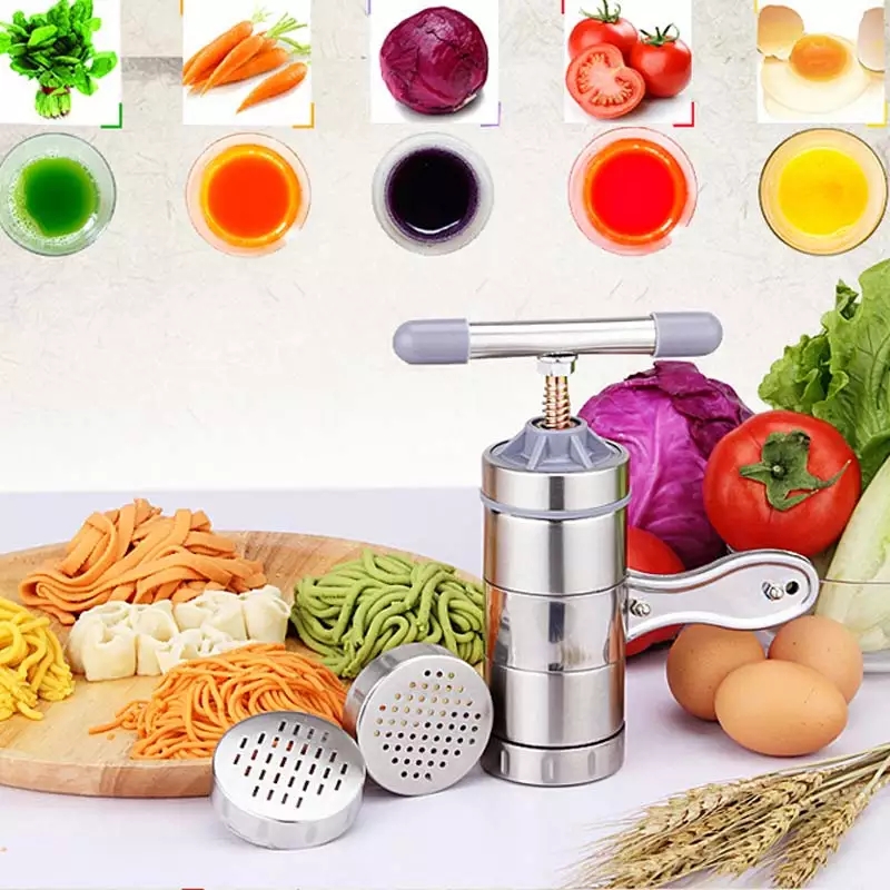 Máy Làm Bún Tươi, Mì, Bánh Canh Tại Nhà 5 Đầu Inox Tiện Dụng Tặng kèm dụng cụ đánh trứng