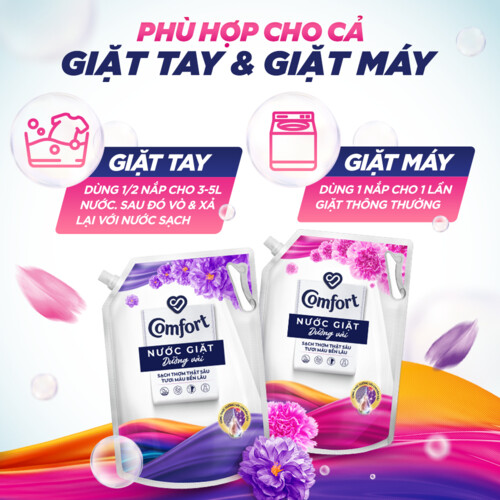 Nước giặt dưỡng vải Comfort Nước giặt xả đa chức năng hương Thanh Lịch giúp quần áo sạch thơm &amp; tươi màu Túi 3.8kg