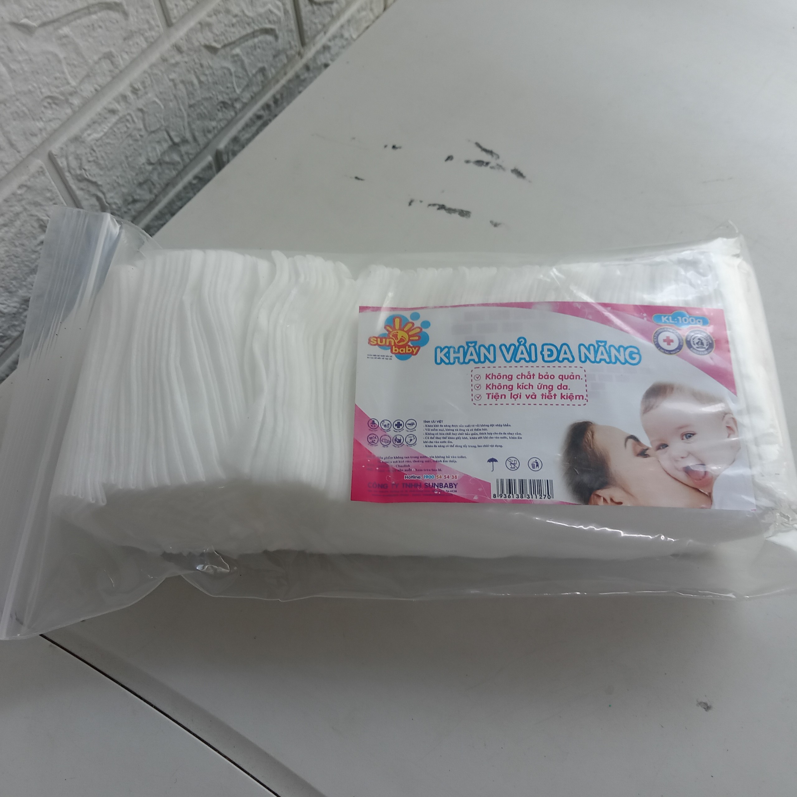 Khăn Vải đa năng sunbaby cho bé (1 Bịch /100 miếng)