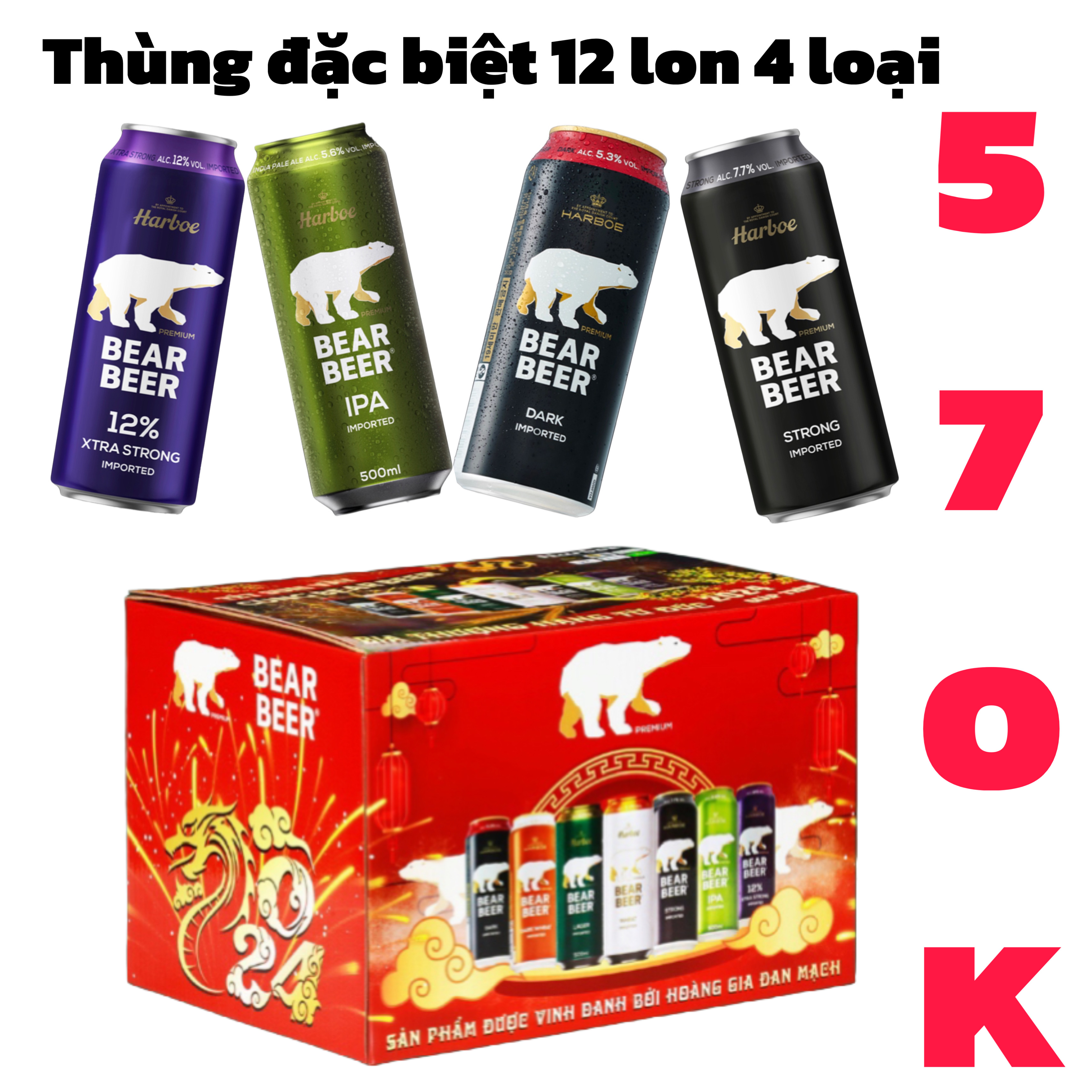 BIA GẤU HARBOE 12 LON MIX 4 LOẠI