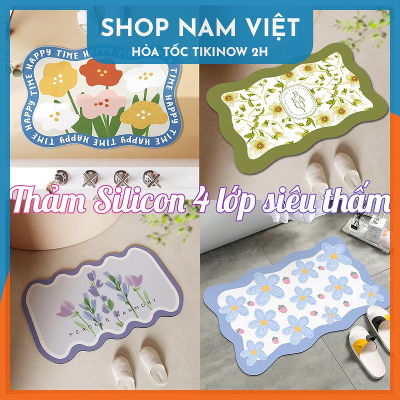 Thảm Chùi Chân 4 Lớp Siêu Thấm Hút, Họa Tiết Floral Bắc Âu - Chính Hãng NAVIVU