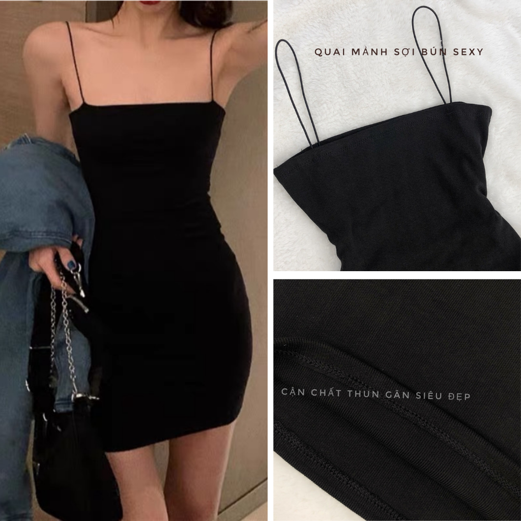 Váy 2 dây body sợi bún thun gân dày đẹp ôm body 2 dáng ngắn, dài Freesize