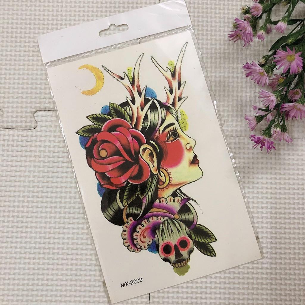 Hình xăm dán cô gái bắp tay 15x21cm- mua 5 tặng 1, mua 10 tặng 4 tấm đồng size