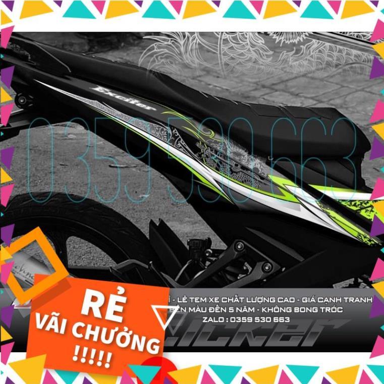 Tem rời Dragon rồng xanh lá dán Exciter 150 xe đen