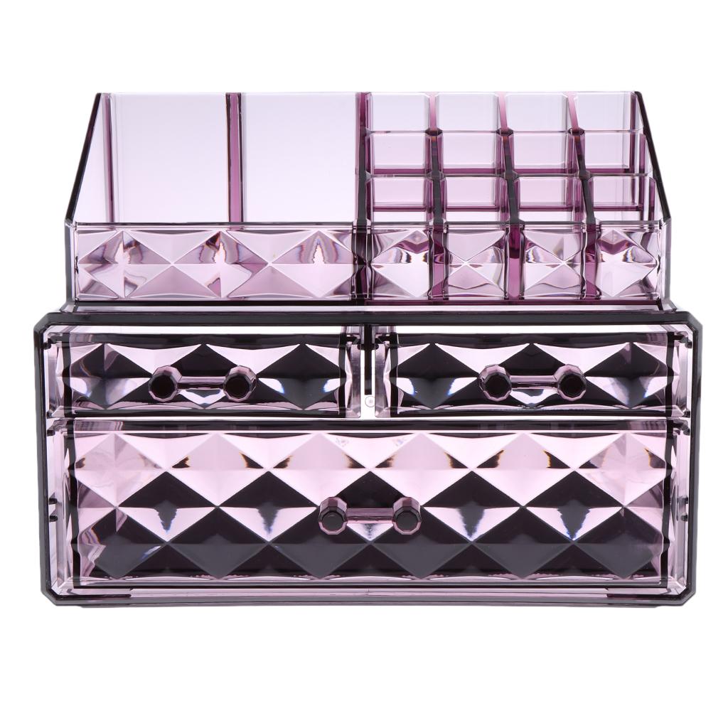 Acrylic Cosmetic Organizer Lipstick Polishes Display Jewelry Storage Box Purple