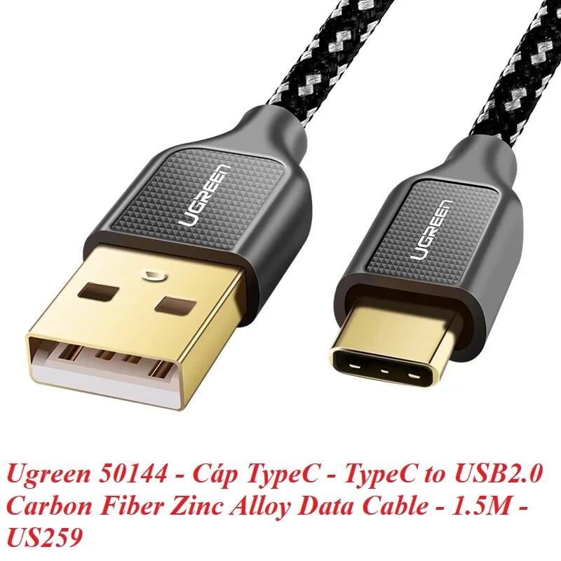 Ugreen UG50145US259TK 2M màu Đen Cáp sạc truyền dữ liệu USB 2.0 sang TYPE C vỏ bọc lưới đầu mạ vàng - HÀNG CHÍNH HÃNG