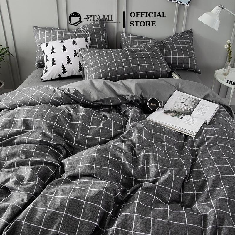 Bộ chăn ga gối đệm cao cấp cotton poly kẻ dạ cute miễn phí bo chun drap giường , ga trải giường P17