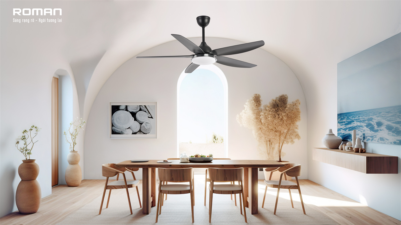 Quạt Trần Roman HFC56A1/B 5 Cánh Đen Hàng Chính Hãng