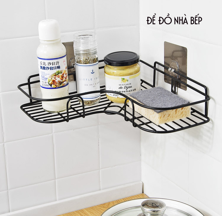 Giá góc, kệ góc treo tường bằng miếng dính cho nhà bếp, phòng tắm thêm gọn gàng, để được nhiều đồ hơn
