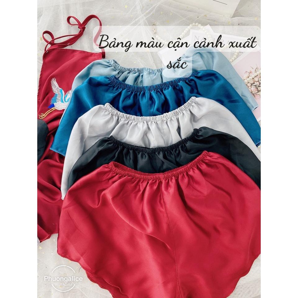 Sét yếm nữ gợi cảm hạc thêu chất satin, đồ ngủ sexy mùa hè- Phuongaliceshop