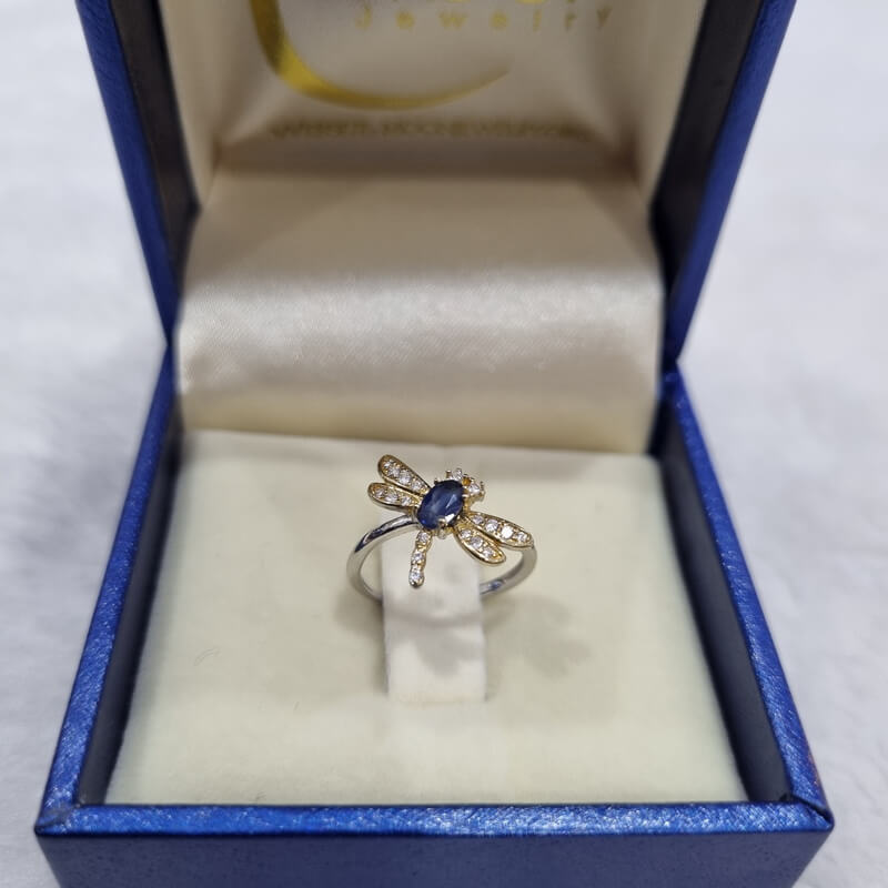 Nhẫn Đính Đá Sapphire thiên nhiên hình chuồn chuồn Free Size (N0510) - MOON Jewely