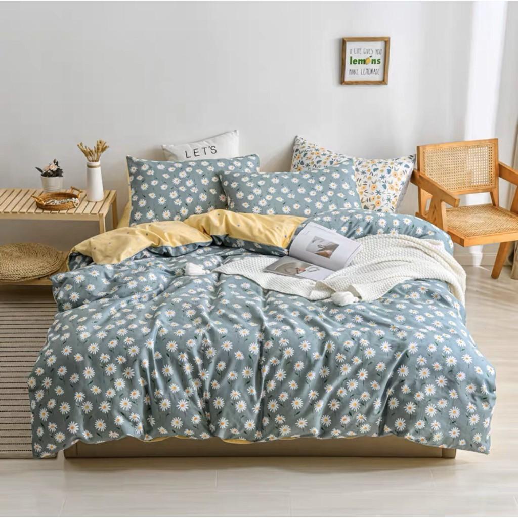 Bộ chăn ga gối Cotton polt M2T bedding Hoa cúc mới, vỏ chăn mền, drap nệm và 2 vỏ gối