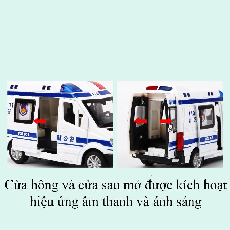 Đồ chơi xe cảnh sát có nhạc và đèn chạy cót mở được tất cả các cảnh cửa hiệu Mercedes Benz