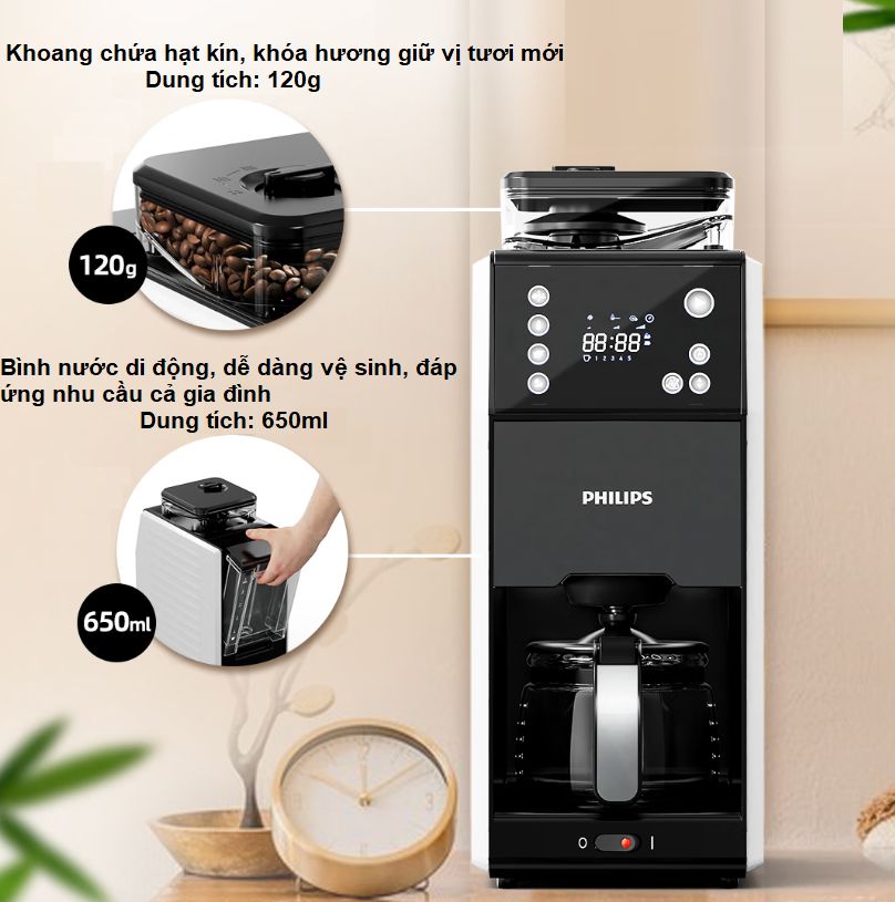 [HÀNG NHẬP KHẨU] Máy pha cà phê Drip xay và pha tự động, thương hiệu Hà Lan cao cấp Philips - HD7901/10