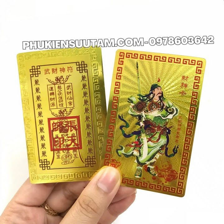 Thẻ Kim Bài Quan Vũ Quan Công, kích thước: 8.3cmx5.3cmx0.2cm, màu: vàng - SP005737