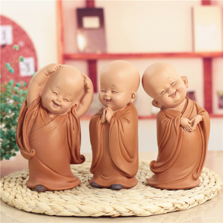 Bộ 03 tượng chú tiểu áo nâu - mẫu chú tiểu đứng 16.5cm