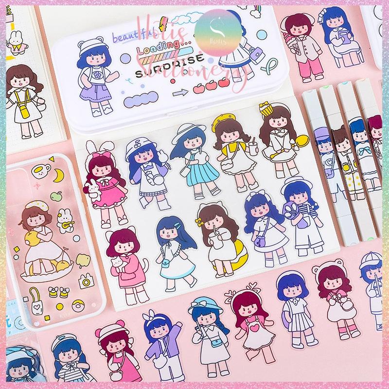 Gói 20 Sticker cô gái cute PVC trong suốt trang trí sổ