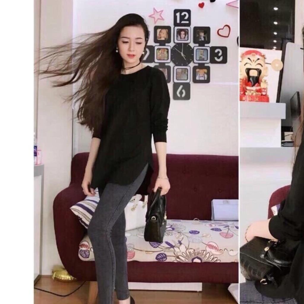 Aó thun đen tay lỡ hở lưng