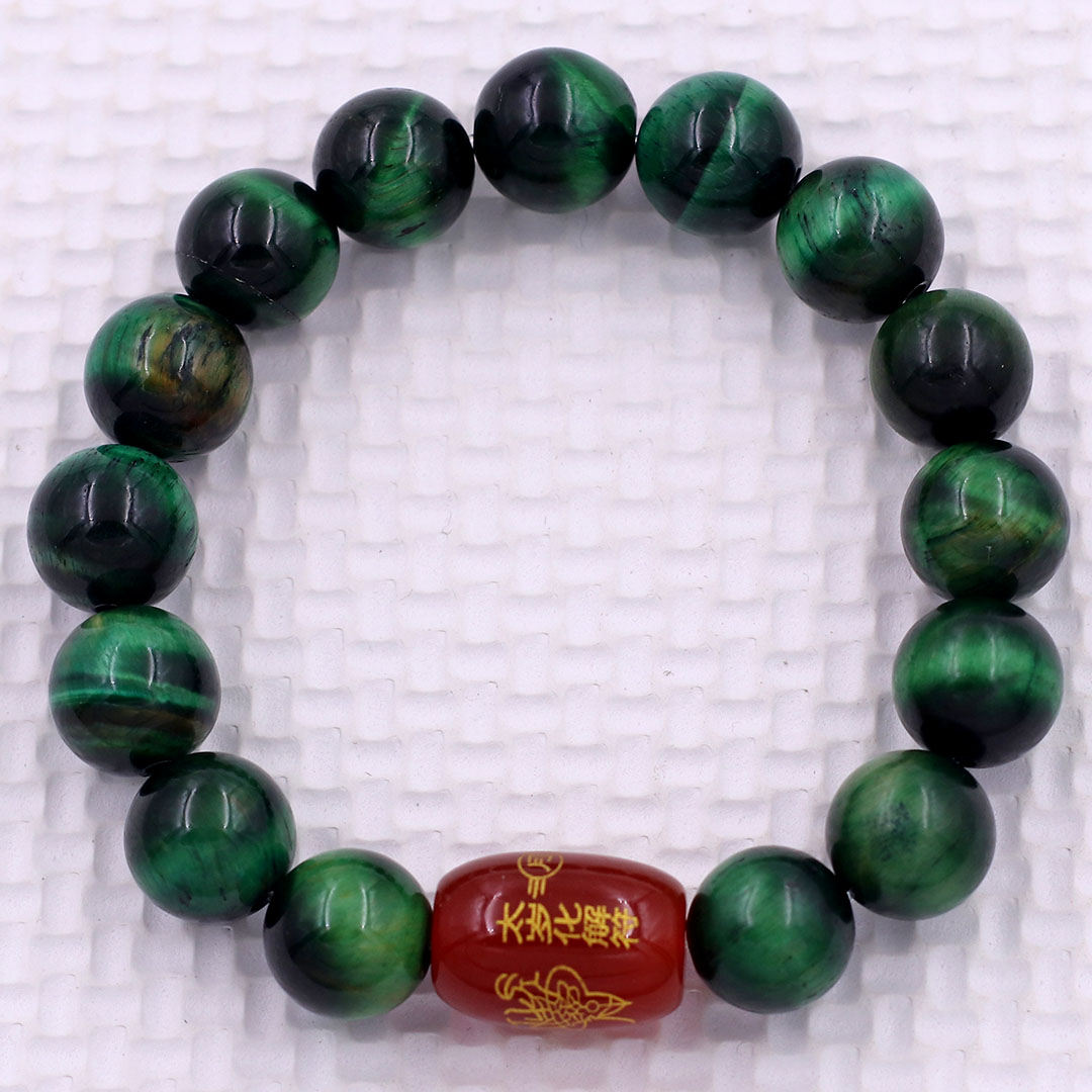 Vòng chuỗi đeo tay đá mắt hổ xanh lá 10 ly charm hạt giải thái tuế phù, vòng chuỗi phong thủy, giải năm hạn thái tuế