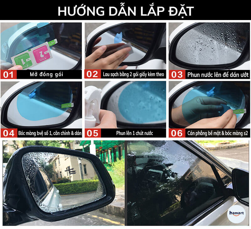 Bộ Miếng Dán Chống Nước Gương Ô Tô Xe Máy Dán Kính Chống Mưa Chống Đọng Nước Phủ NANO Cao Cấp