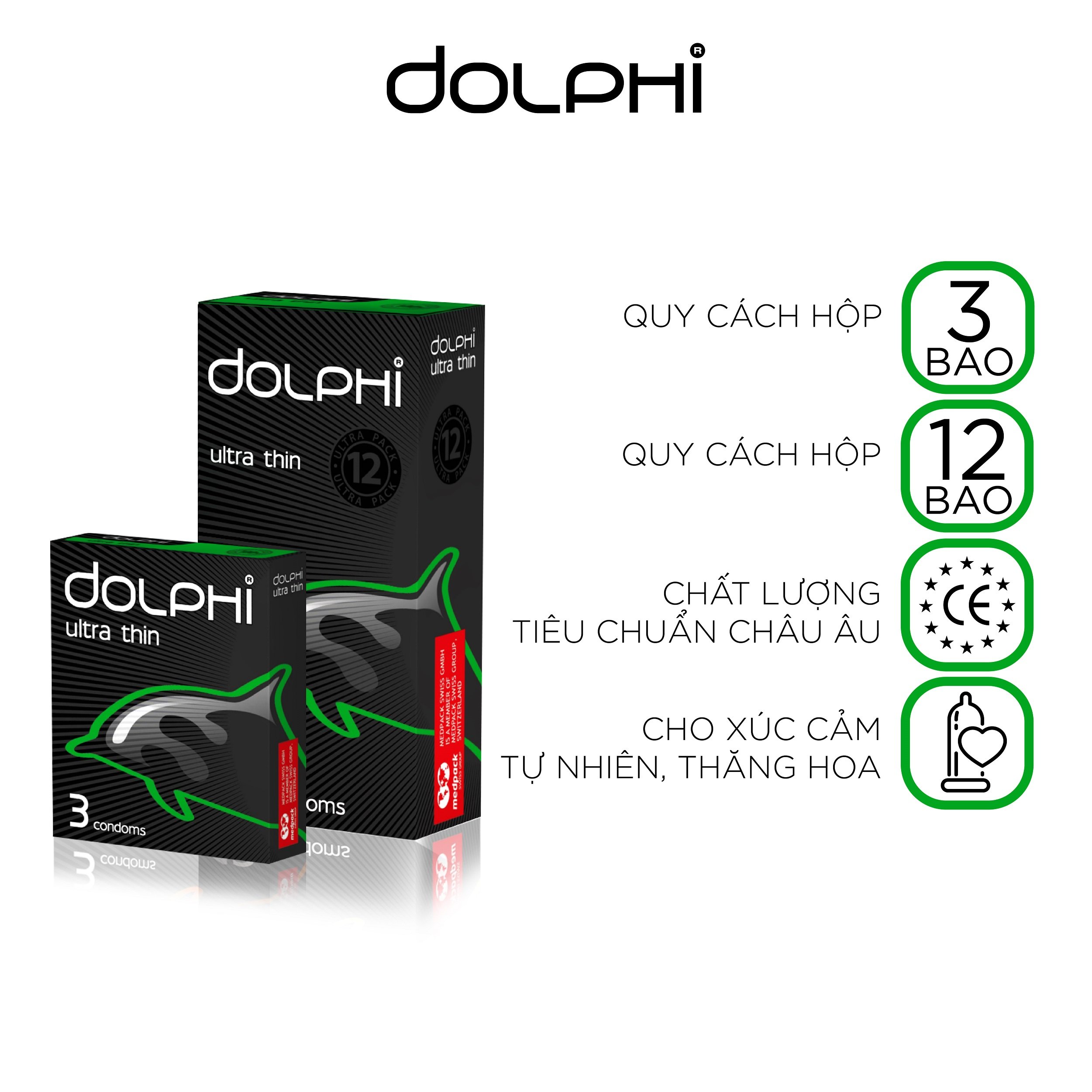 Bộ 2 Bao Cao Su Siêu Mỏng Tự Nhiên Dolphi Ultra Thin (Hộp 3 Bao và 12 bao)