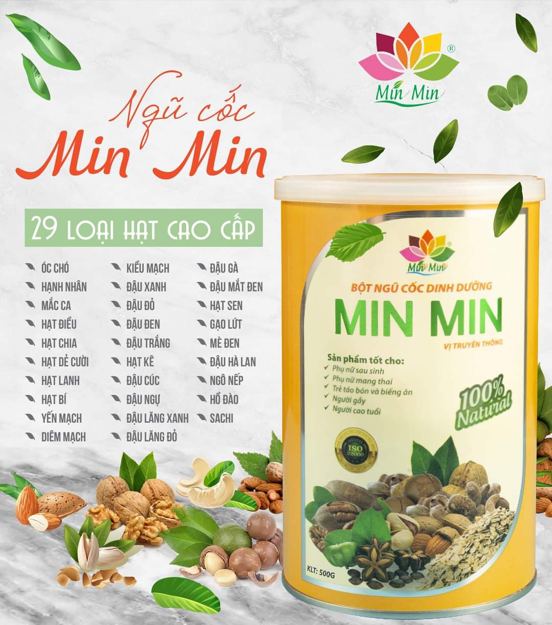 Ngũ Cốc Dinh Dưỡng Min Min 29 Hạt Vị Truyền Thống _ Ngũ Cốc Bầu (1 hộp 500gr)