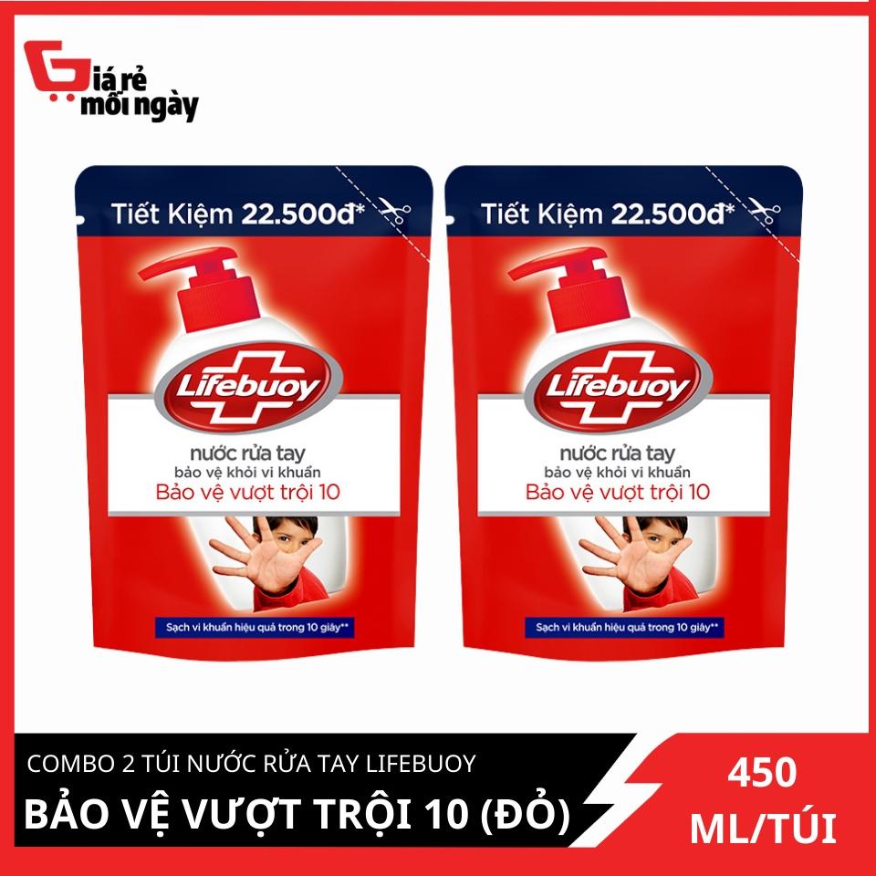 COMBO 2 túi Nước rửa tay Lifebuoy Bảo vệ vượt trội 10 (Đỏ) 400ml X2