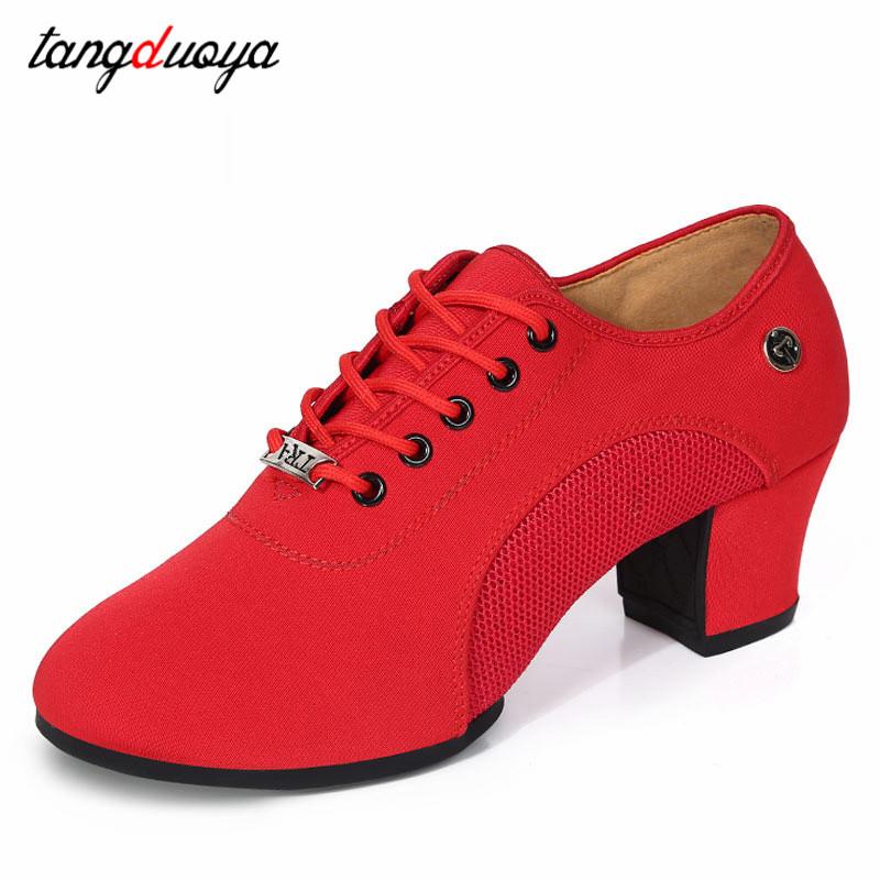 Giày khiêu vũ phòng khiêu vũ Latin của phụ nữ mềm mại dành Color: Oxford soft sole red Shoe Size: 34