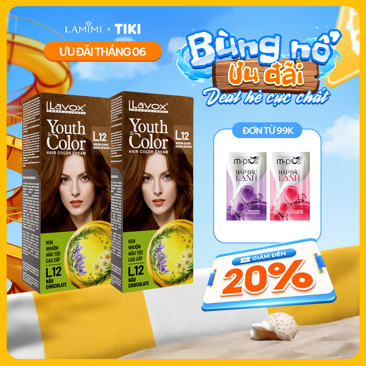 Bộ 2 Kem Nhuộm Tóc Youth &amp; Color Lavox 60ml x2 - Nhuộm Tóc Tại Nhà (Kèm Bao Tay &amp; Oxy Trợ Nhuộm) Lamimi Chính Hãng