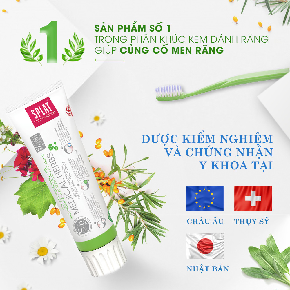 Kem đánh răng thảo mộc Splat Nga chăm sóc toàn diện răng và nướu Medical Herbs 100ml