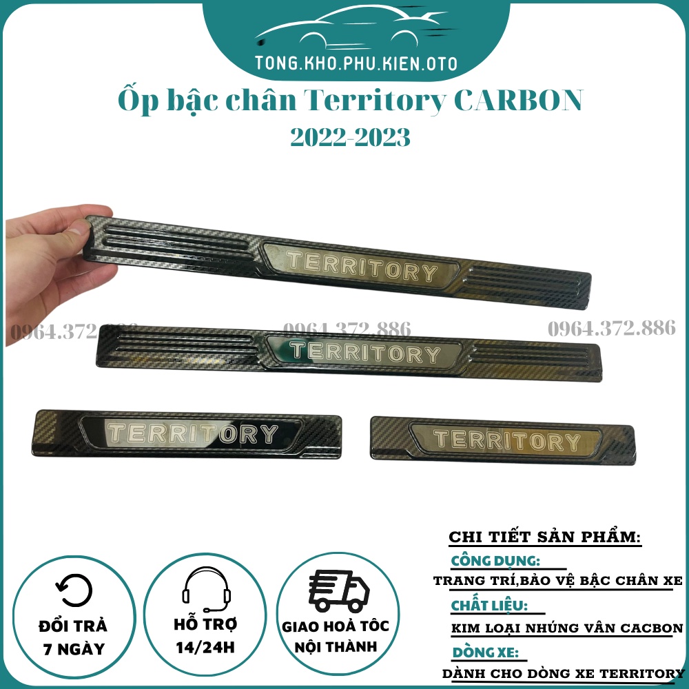 Ốp Bậc Cửa, Nẹp Bước Chân CARBON xe Territory 2022 - 2023 Mẫu vân cacbon cao cấp-Chữ tráng gương