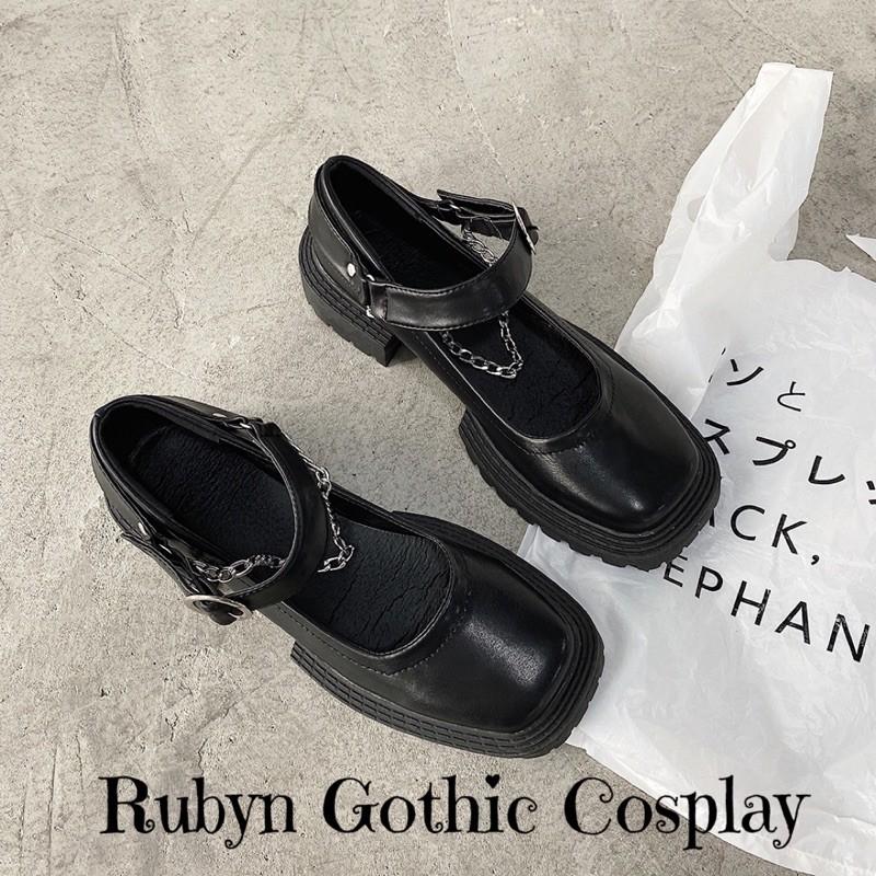 Giày Lolita Gothic mũi vuông phối xích độc lạ 618