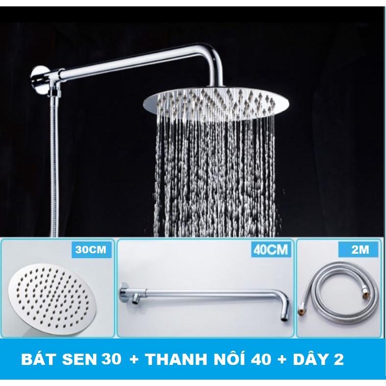 Đủ bộ cần treo bát sen TRÒN tắm đứng kèm dây nối bằng Inox sáng bóng tiện lợi