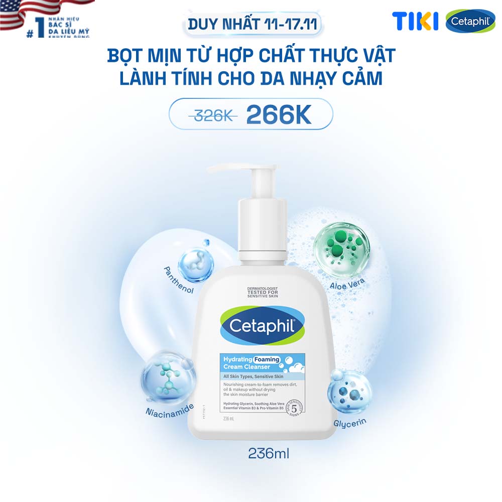 Sữa Rửa Mặt Tạo Bọt Dịu Lành Cho Da Nhạy Cảm Cetaphil Hydrating Foaming Cream Cleanser 236ml