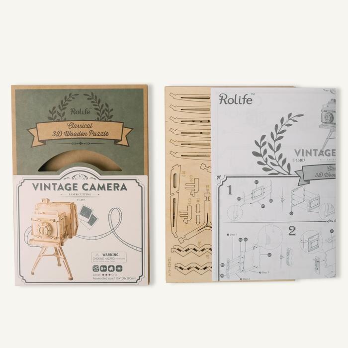 Tự Ráp Mô Hình Gỗ 3D Trưng Bày Máy Chụp Ảnh Cổ Điển Vintage Camera