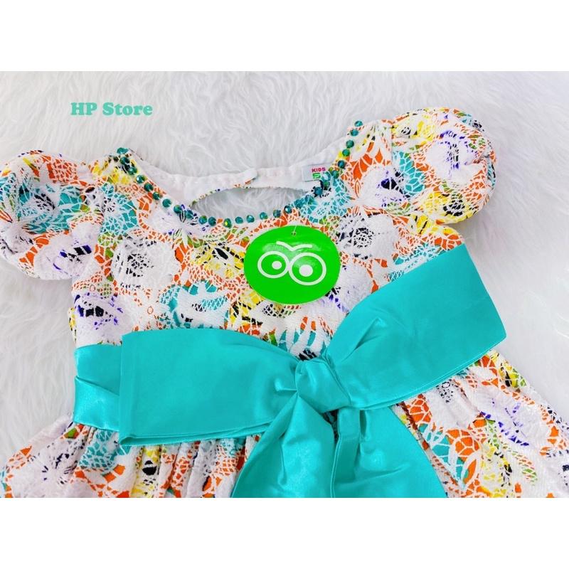 Đầm Bé Gái Size 7-24Kg, 5 Tháng Đến 6,5 Tuổi Công Chúa Hoa Phối Nơ Đính Ngọc, Đầm Dự Tiệc SUMI