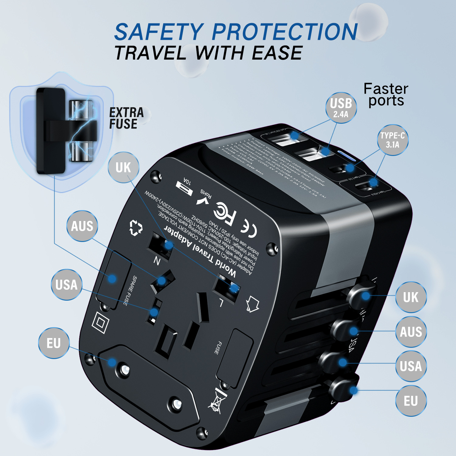 Ổ cắm chuyển đổi du lịch GSM PD20W, phích cắm sạc nhanh Bộ chuyển đổi 2u+2c, ổ cắm đa năng 2 cổng usb 2 cổng type C điện travel power outlet travel adapter worldwide travel