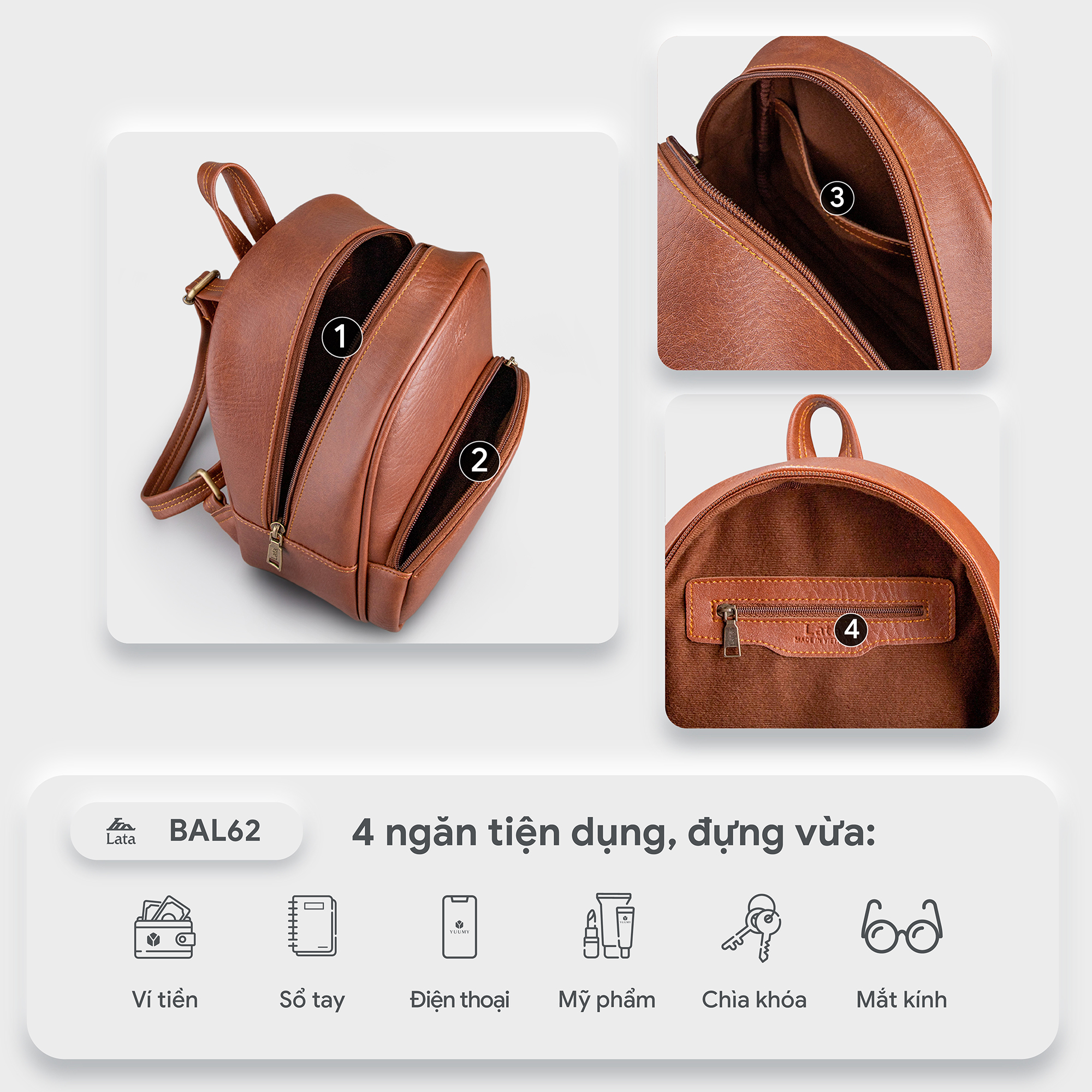 Balo Lata ( Thời trang nữ tiện lợi cỡ trung - Balo da BAL62 )