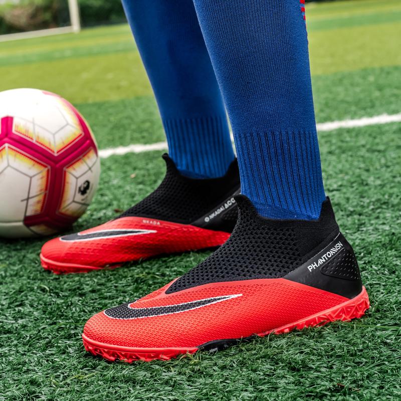 LRCLOVE dệt kim màu đỏ chuyên nghiệp unisex futsal giày bóng đá nam vớ giày bóng đá nam thể thao ngoài trời chống trượt giày bóng đá nam botas futsal