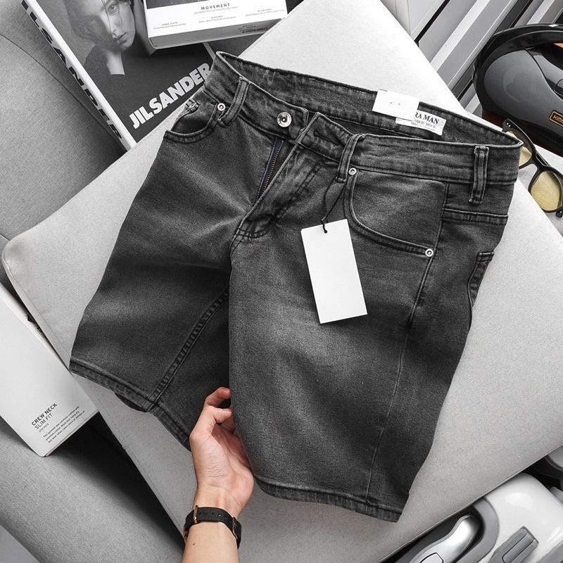 Quần short jean nam VNXK cao cấp jean co giãn màu xám đen