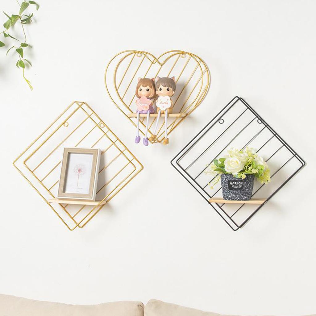 Iron Wall Floating Shelves Bathroom Bedroom Office Decor Black Rectangle