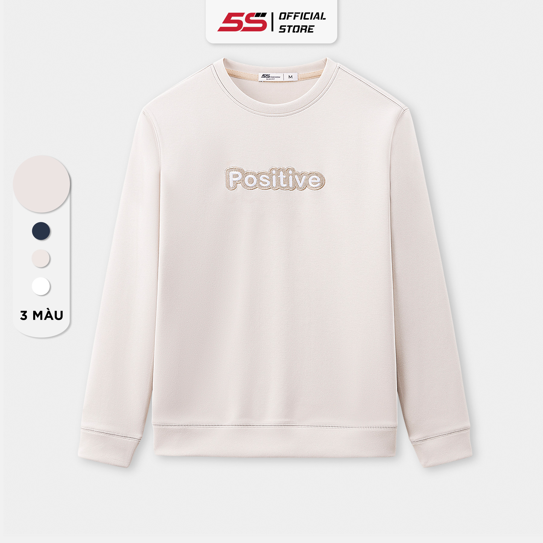 Áo Sweater Nam 5S FASHION POSITIVE, Chất Nỉ Cotton, Cổ Tròn, Thêu Chữ Nổi Bật, Trẻ Trung