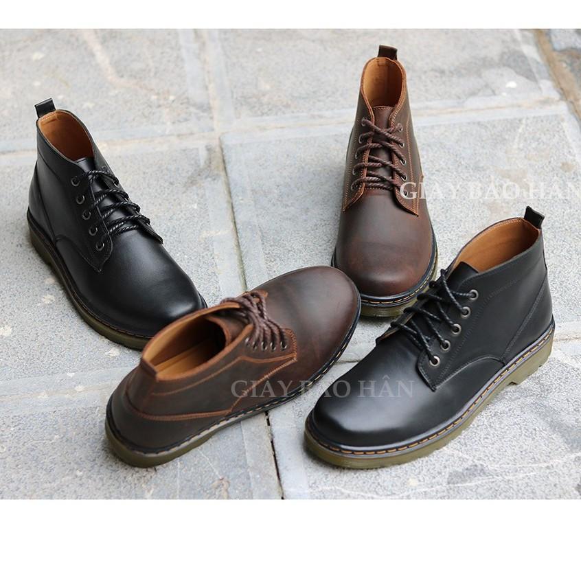 Giày da nam cổ lửng.. da bò - Giày bốt nam da bò nappan màu độci- da dày dặn đế khâu chắc chắn - boot da màu nâ độc