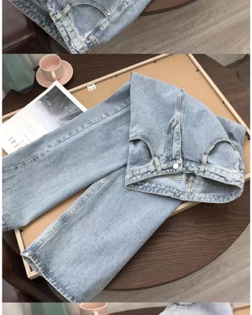 QUẦN JEANS ỐNG RỘNG XANH BẠC SIÊU ĐẸP- hình thật shop chụp