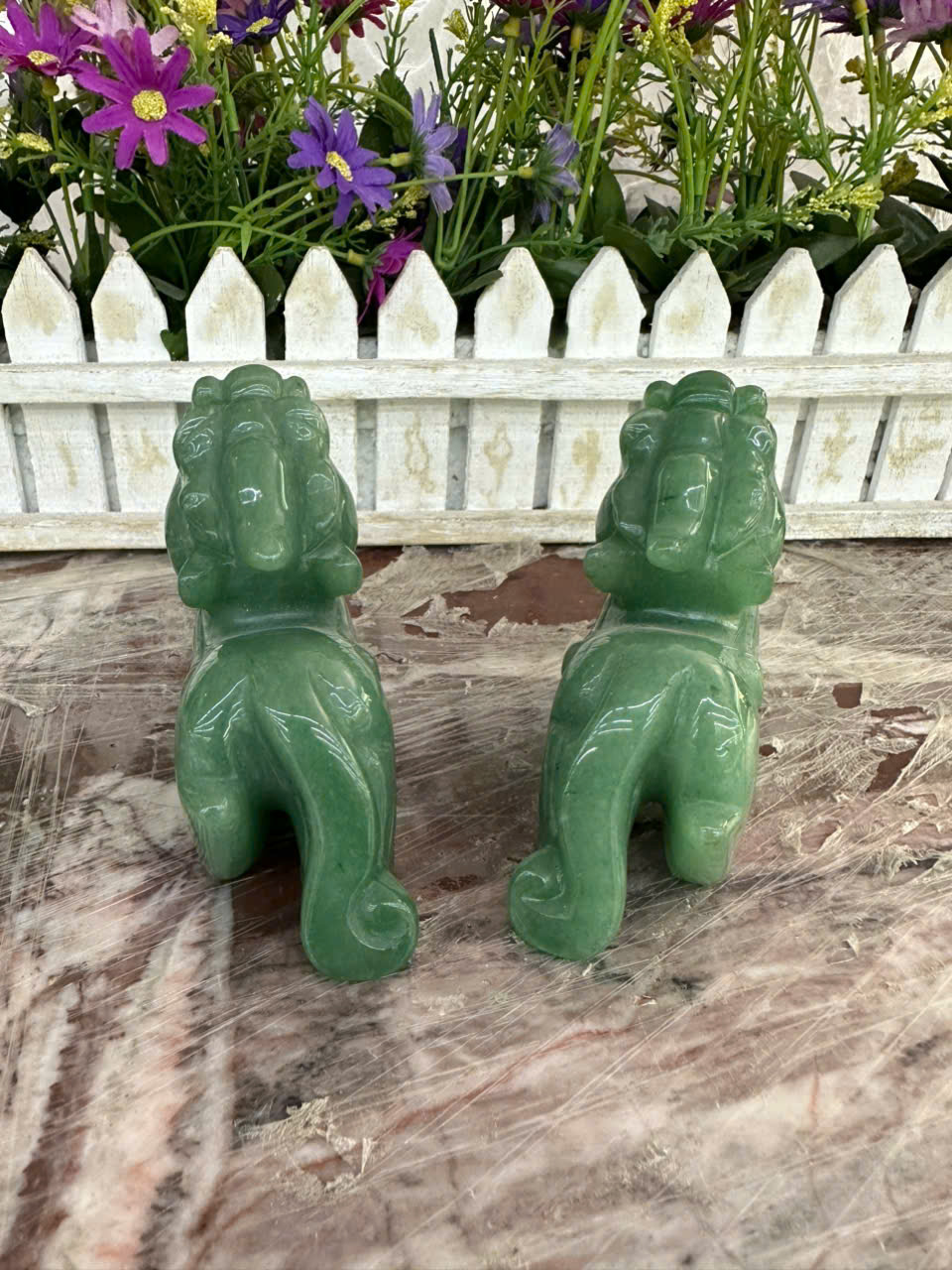 Cặp Tỳ Hưu phong thủy đá thạch anh xanh Aventurine - Dài 10 cm