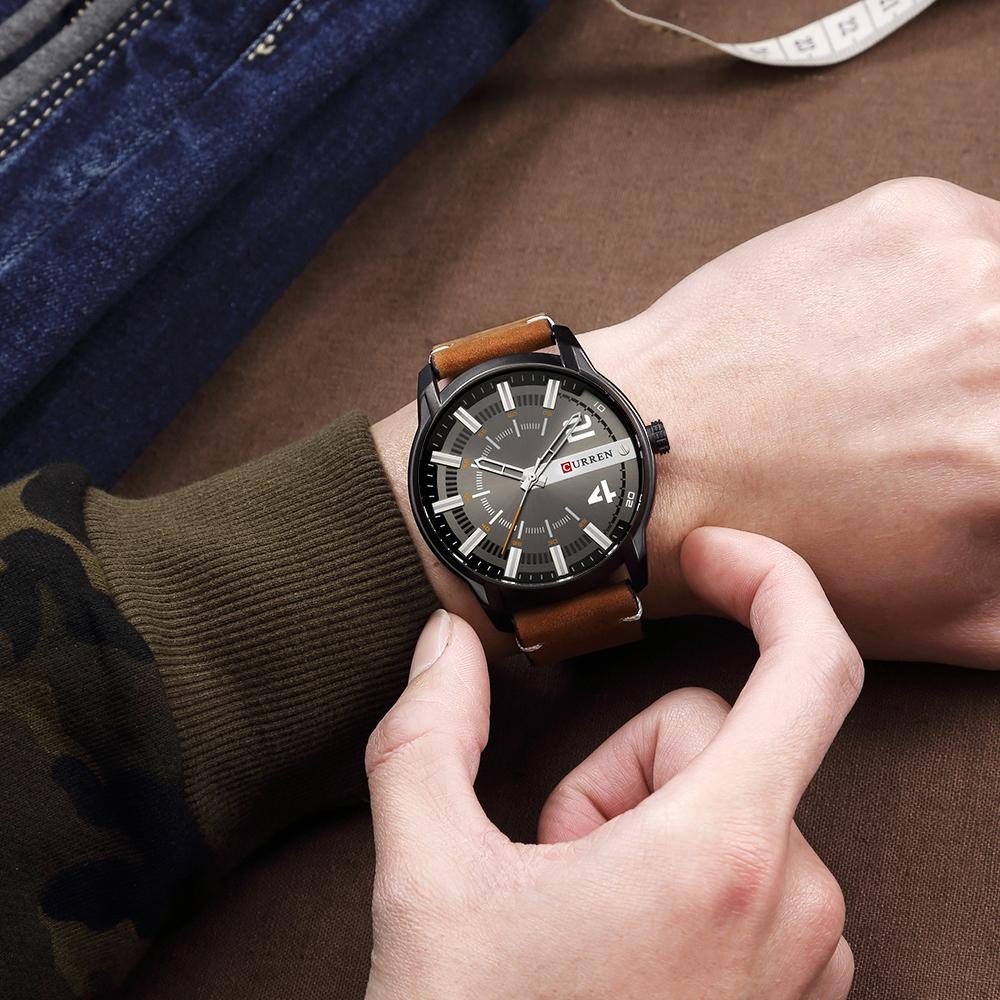 Đồng hồ Curren dây da thời trang Nam Quartz Analog Date Relogio Masculino - Xám trắng