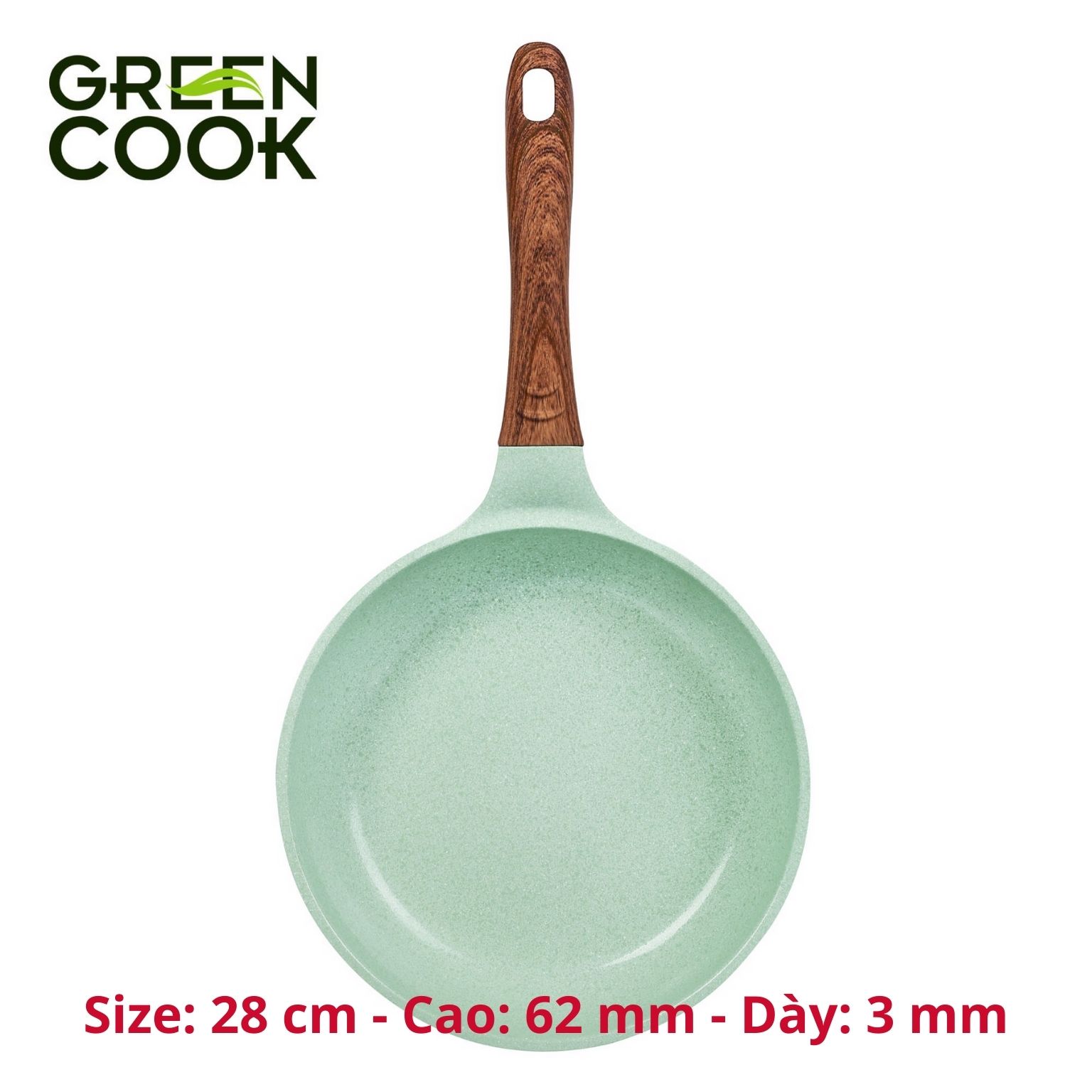 Chảo đúc đáy từ chống dính men đá ceramic xanh ngọc Green Cook GCP06 size 20-24-26-28 cm công nghệ Hàn Quốc