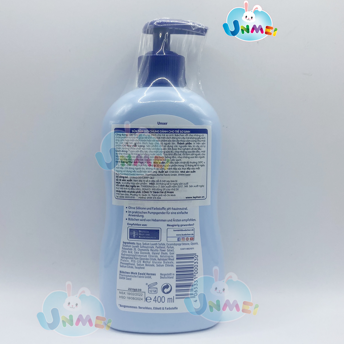 Sữa Tắm Gội Chung Dành Cho Trẻ Sơ Sinh Bubchen 400ml - N