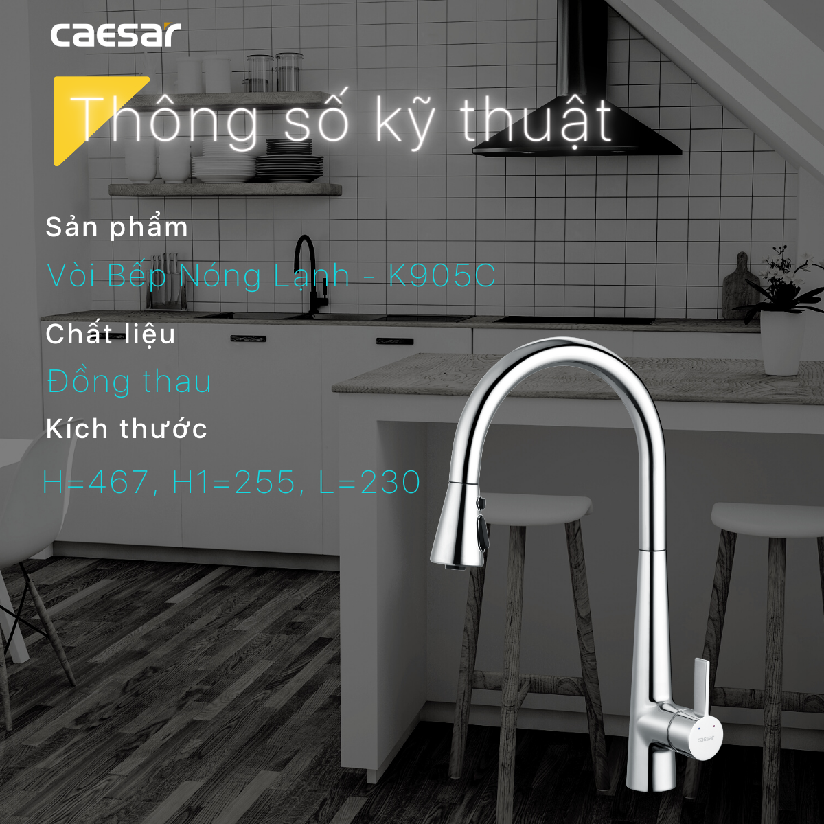 Vòi Rửa Bát Rút Dây Nóng Lạnh K905C Caesar