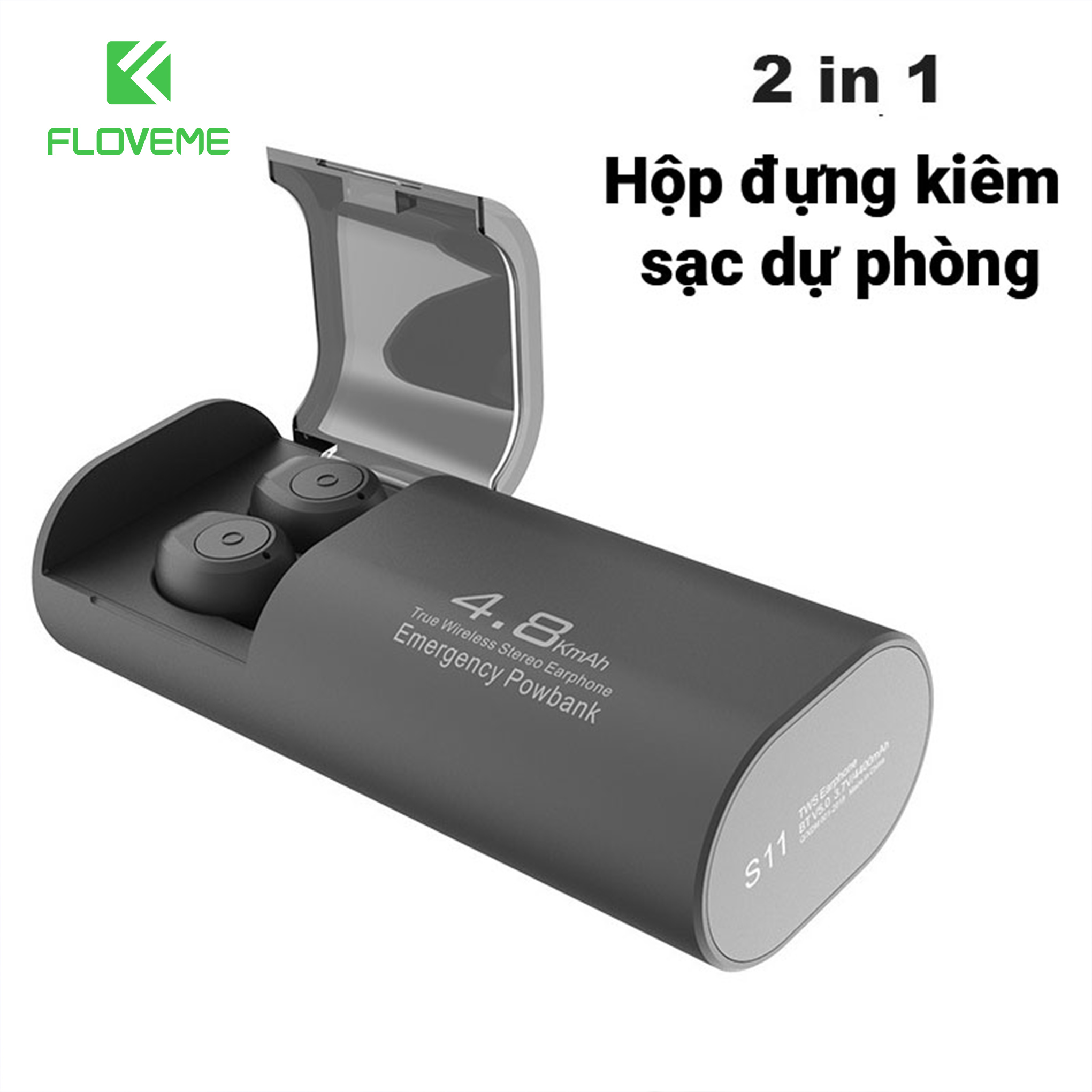 Tai nghe bluetooth  kiêm sạc dự phòng FLOVEME F11 –  Kiểu dáng sang trọng - Âm thanh HIFI chất lượng sống động –  Dung lượng pin 4800mAh sử dụng liên tục tới 7h - Chống nước IPX5  - Hàng Chính Hãng